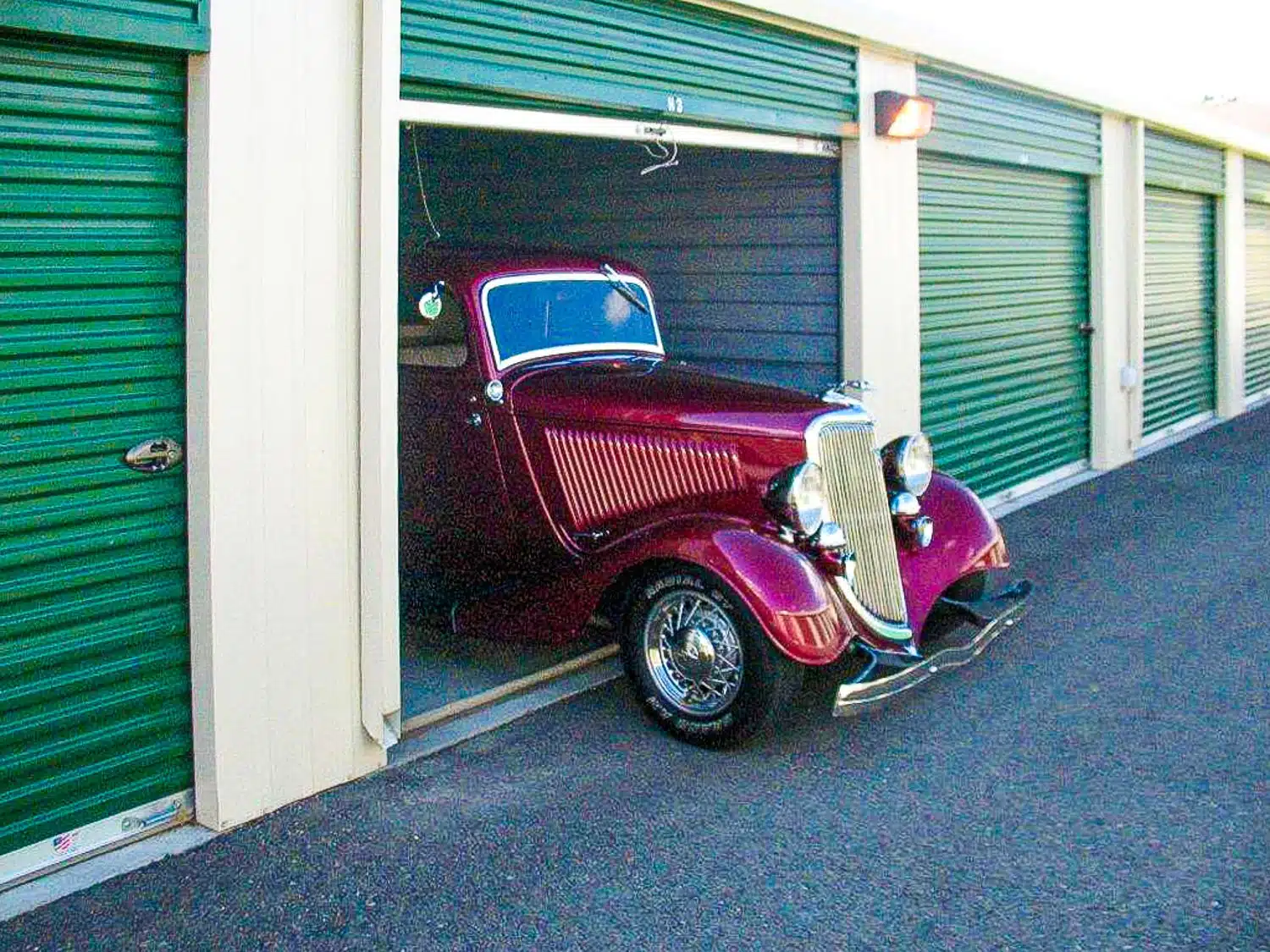 classic car in storage unit